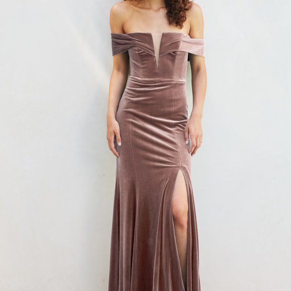 NWT Watters Evelyn 8300 Dusty Pink Velvet Off the Shoulder Gown - Picture 1 of 4